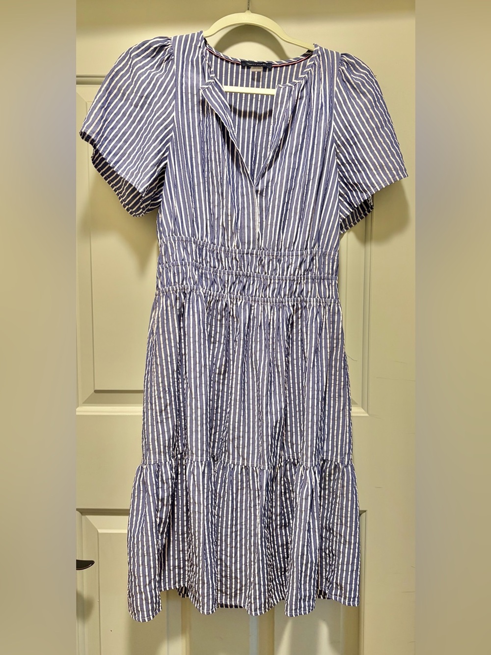 Tommy Hilfiger Blue and White Striped Tiered Dress